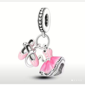 Women's Pink & Silver Ballerina Dress & Shoes Charm Bracelet